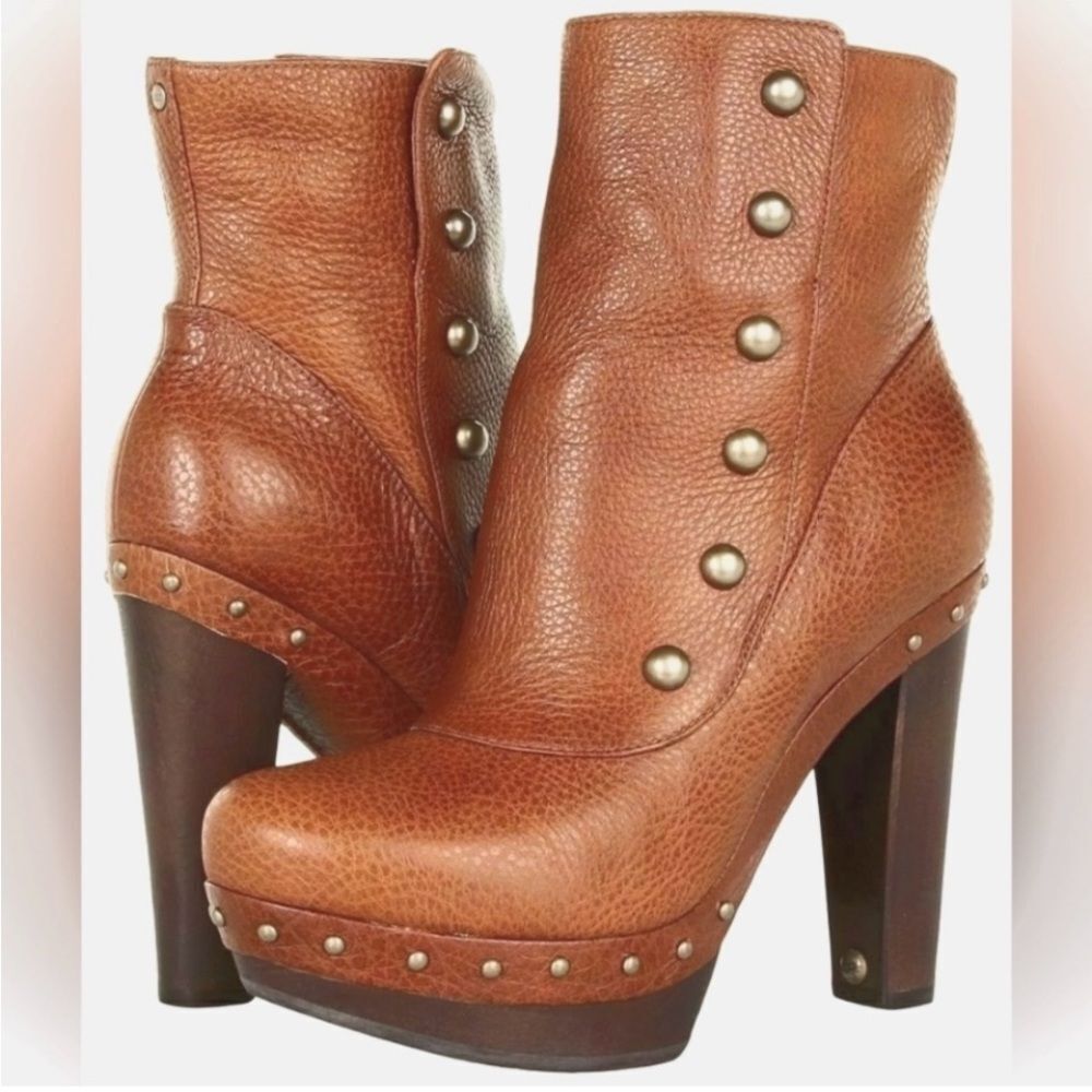 ♥️ UGG AUSTRALIA COSIMA CHESTNUT BROWN LEATHER PLATFORM Studded HEEL
BOOTS 8.5 - Picture 3 of 16